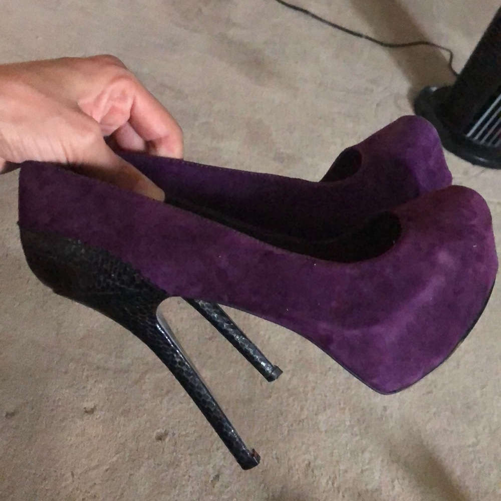 H for Halston purple and black suede heels